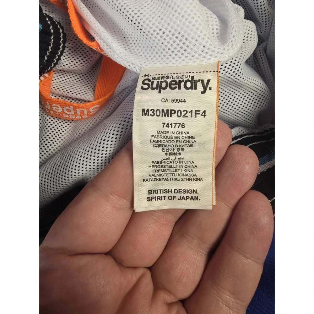Superdry Mens Graphic Regular Swimming Shorts Med Navy Blue Polyester Spellout